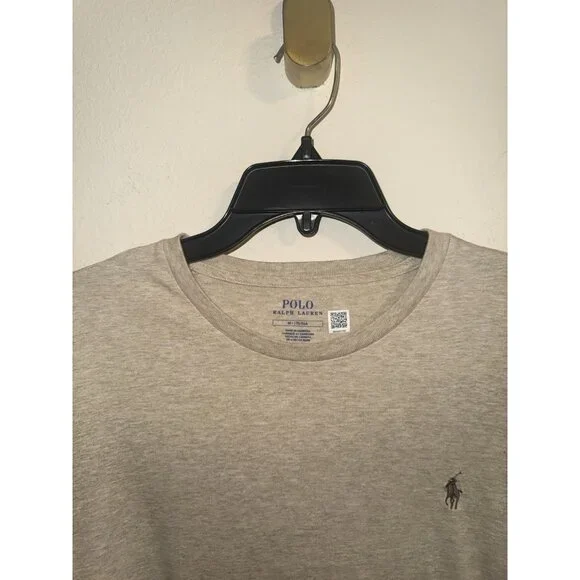 Polo Ralph Lauren Mens Cotton Long Sleeve Shirt Tee M Medium Heather Light Beige - Picture 4 of 5